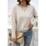 Strip Round Neck Drop Shoulder Loose Sweater - MVTFASHION.COM