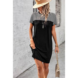 Strip Round Neck Loose Fit Shirt Midi Dress - MVTFASHION.COM