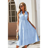 Strip Sleeveless V Neck A Line Color Block Dress - MVTFASHION.COM