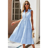 Strip Sleeveless V Neck A Line Color Block Dress - MVTFASHION.COM