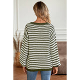 Stripe Crochet Color Block V Neck Knit Sweater - MVTFASHION.COM