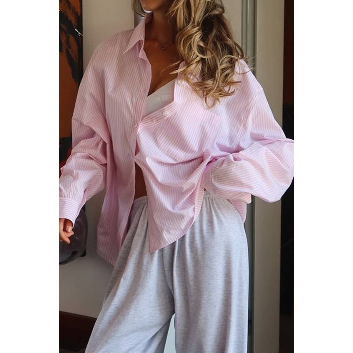 Stripe Long Sleeve Button Down Shirt - MVTFASHION.COM