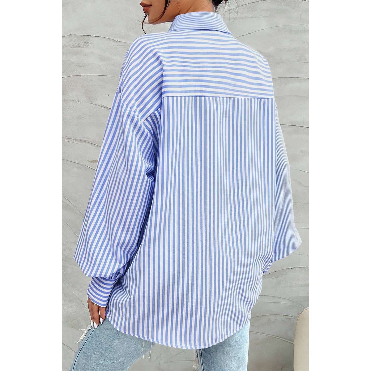 Stripe Print Button Down Long Sleeve Collar Shirt - MVTFASHION.COM