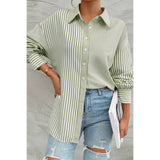 Stripe Print Button Down Long Sleeve Collar Shirt - MVTFASHION.COM