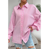 Stripe Print Button Down Long Sleeve Collar Shirt - MVTFASHION.COM