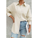 Stripe Print Button Down Long Sleeve Collar Shirt - MVTFASHION.COM