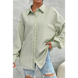 Stripe Print Button Down Long Sleeve Collar Shirt - MVTFASHION.COM