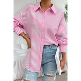 Stripe Print Button Down Long Sleeve Collar Shirt - MVTFASHION.COM