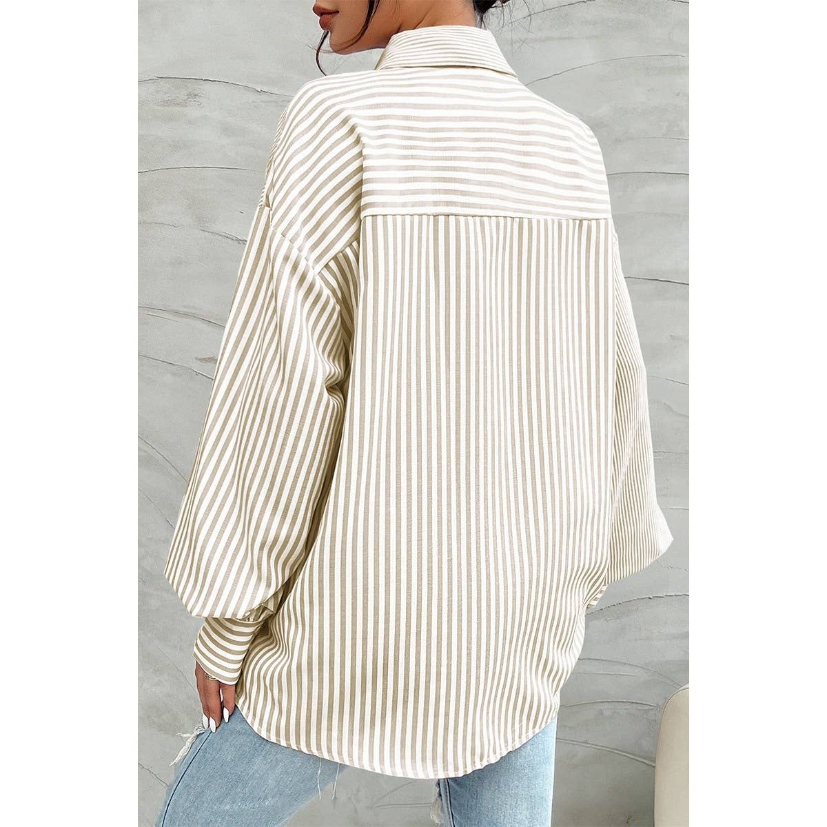 Stripe Print Button Down Long Sleeve Collar Shirt - MVTFASHION.COM