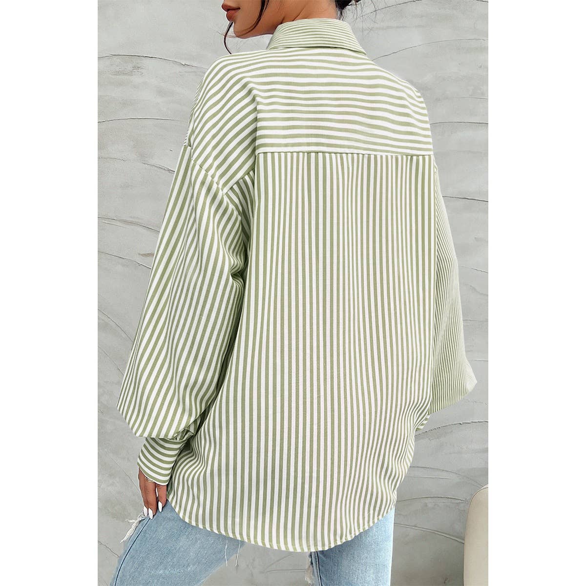 Stripe Print Button Down Long Sleeve Collar Shirt - MVTFASHION.COM