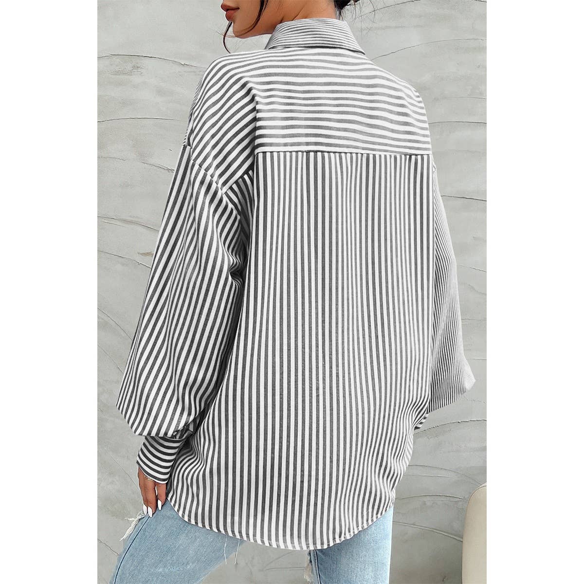 Stripe Print Button Down Long Sleeve Collar Shirt - MVTFASHION.COM