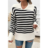 Striped Knit Pattern Loose Raglan Sleeve Sweater - MVTFASHION.COM