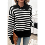 Striped Knit Pattern Loose Raglan Sleeve Sweater - MVTFASHION.COM