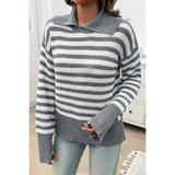 Striped Knit Pattern Loose Raglan Sleeve Sweater - MVTFASHION.COM