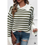 Striped Knit Pattern Loose Raglan Sleeve Sweater - MVTFASHION.COM