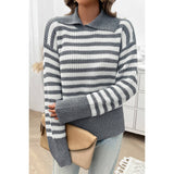 Striped Knit Pattern Loose Raglan Sleeve Sweater - MVTFASHION.COM