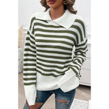 Striped Knit Pattern Loose Raglan Sleeve Sweater - MVTFASHION.COM