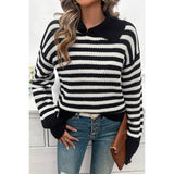 Striped Knit Pattern Loose Raglan Sleeve Sweater - MVTFASHION.COM