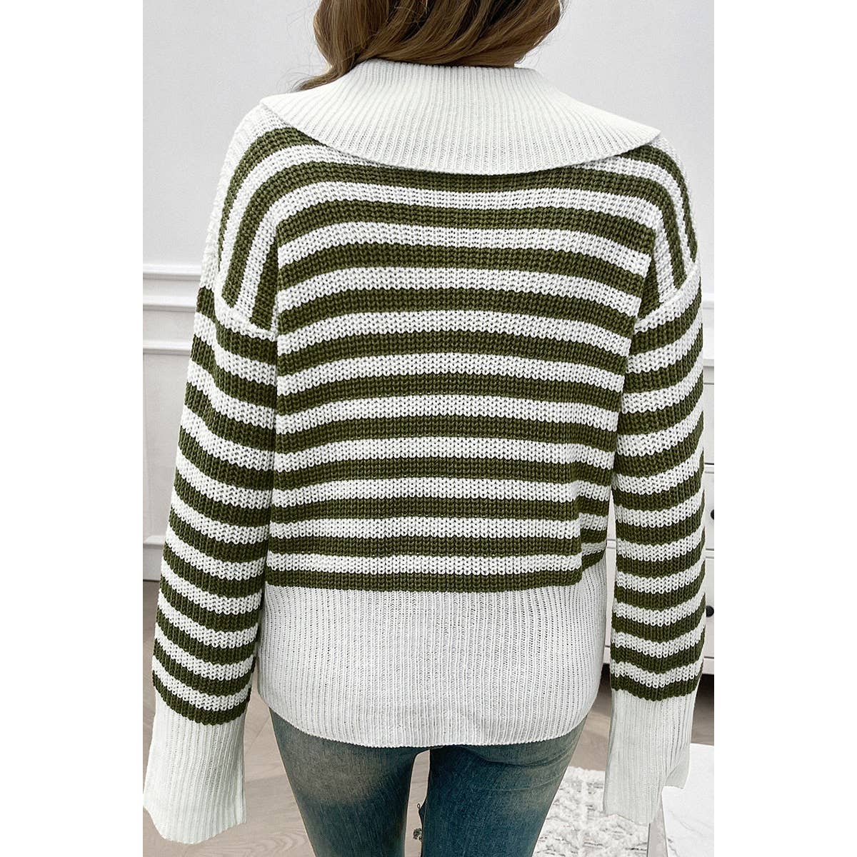 Striped Knit Pattern Loose Raglan Sleeve Sweater - MVTFASHION.COM