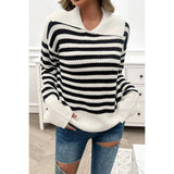 Striped Knit Pattern Loose Raglan Sleeve Sweater - MVTFASHION.COM