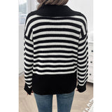 Striped Knit Pattern Loose Raglan Sleeve Sweater - MVTFASHION.COM