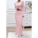 Striped Knitted Crop Top Wrap Hip Long Skirt Set - MVTFASHION.COM