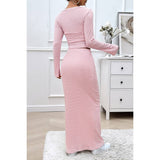 Striped Knitted Crop Top Wrap Hip Long Skirt Set - MVTFASHION.COM