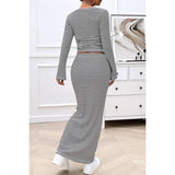 Striped Knitted Crop Top Wrap Hip Long Skirt Set - MVTFASHION.COM