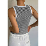 Striped Round Neck White Trim Crop Fitted Tank Top - MVTFASHION.COM