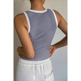 Striped Round Neck White Trim Crop Fitted Tank Top - MVTFASHION.COM