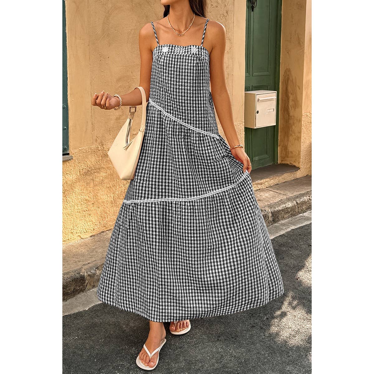 Suspenders Plaid Color Block A Line Dress - MVTFASHION.COM