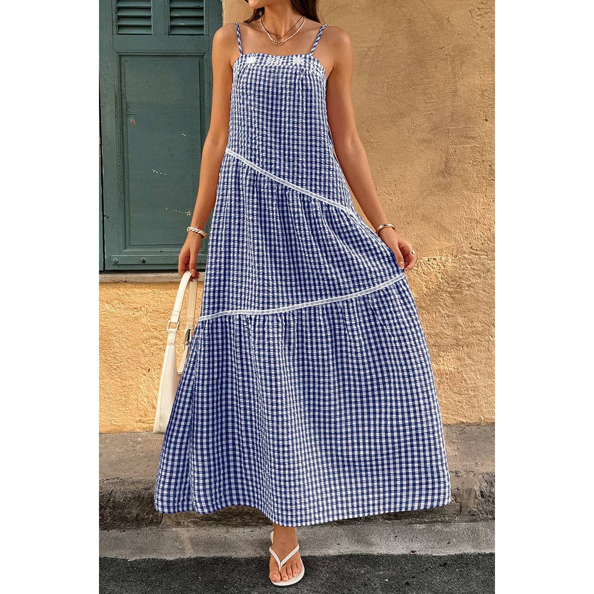 Suspenders Plaid Color Block A Line Dress - MVTFASHION.COM