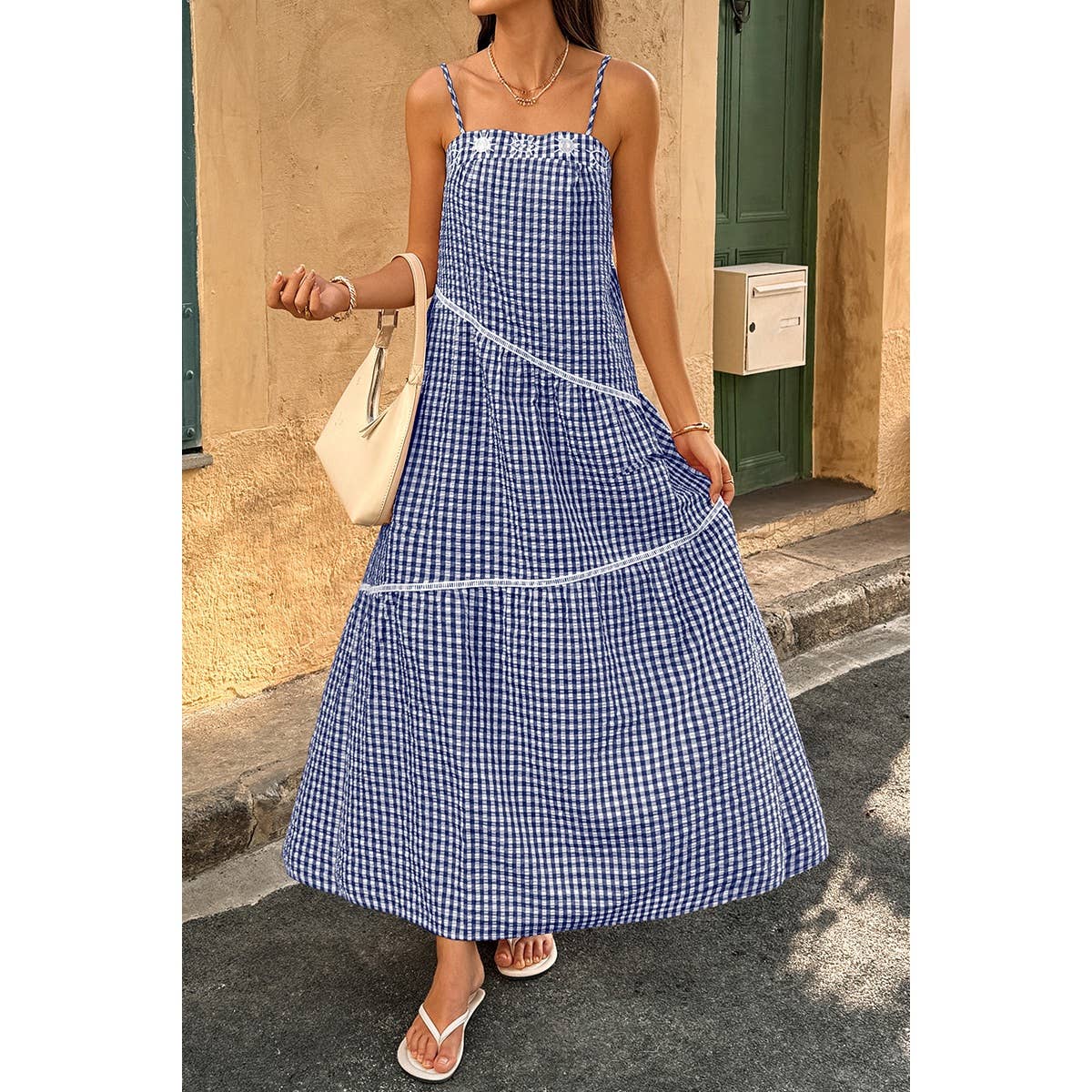 Suspenders Plaid Color Block A Line Dress - MVTFASHION.COM