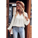 Swiss Dot Loose Fit V Neck Solid Blouse - MVTFASHION.COM