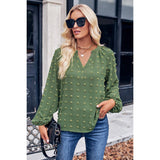 Swiss Dot Loose Fit V Neck Solid Blouse - MVTFASHION.COM