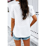 Swiss Dot Ruched Sleeves Loose Fit V Neck Blouse - MVTFASHION.COM