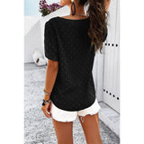 Swiss Dot Ruched Sleeves Loose Fit V Neck Blouse - MVTFASHION.COM