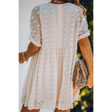 Swiss Dot Ruffle Lace Lined Loose Fit Short Dress - MVTFASHION.COM