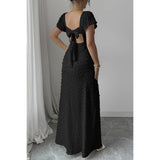 Swiss Dot Ruffle Sleeve Split Bodycon Dress - MVTFASHION.COM