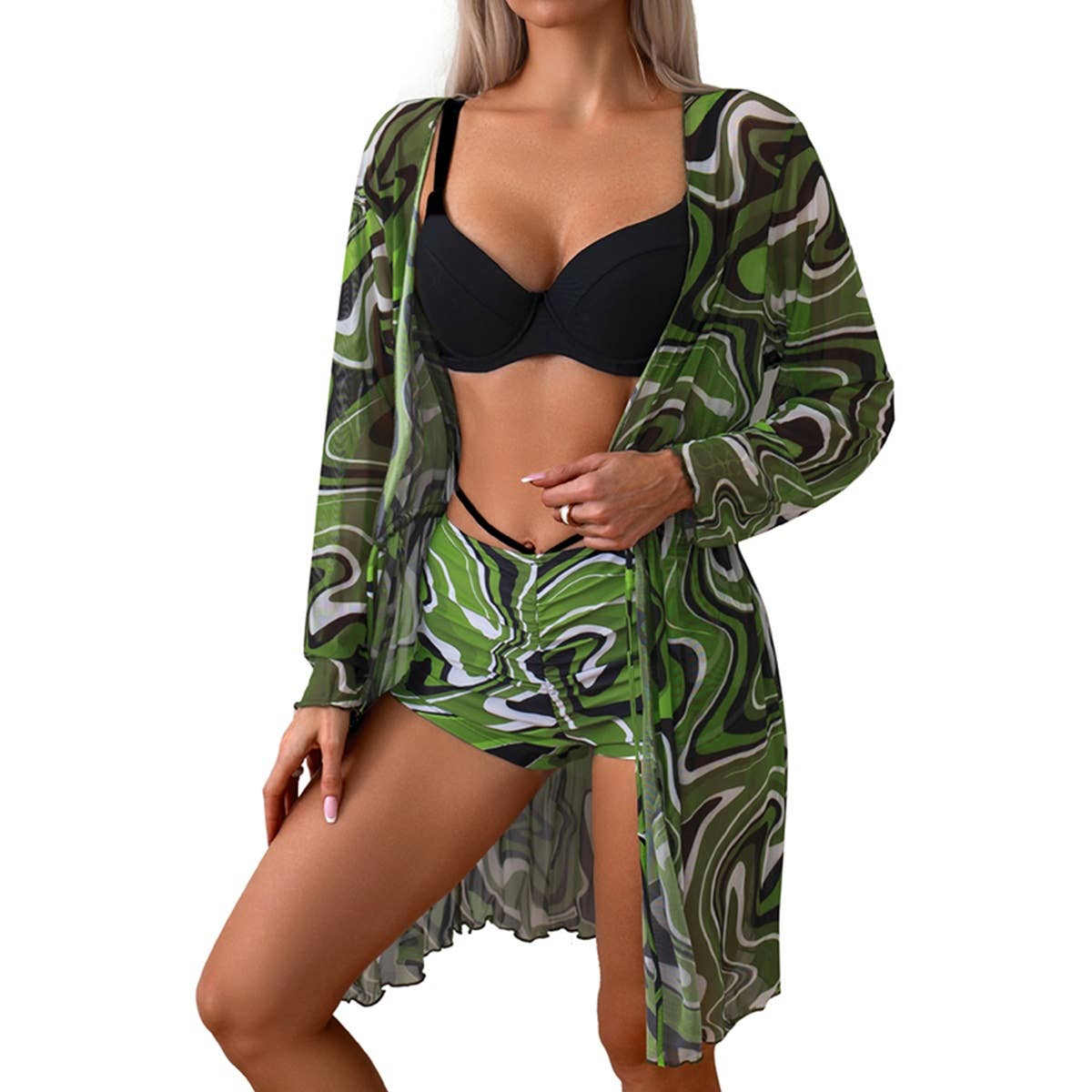 Three Piece Push Up High Waisted Kimono Swimsuit - MVTFASHION.COM