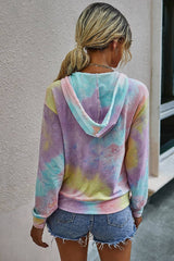 Tie Dye Full Zip Long Sleeve Hoodie - MVTFASHION.COM