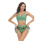 Tropical Floral Sleeveless Cross High Waisted Bikini - MVTFASHION.COM