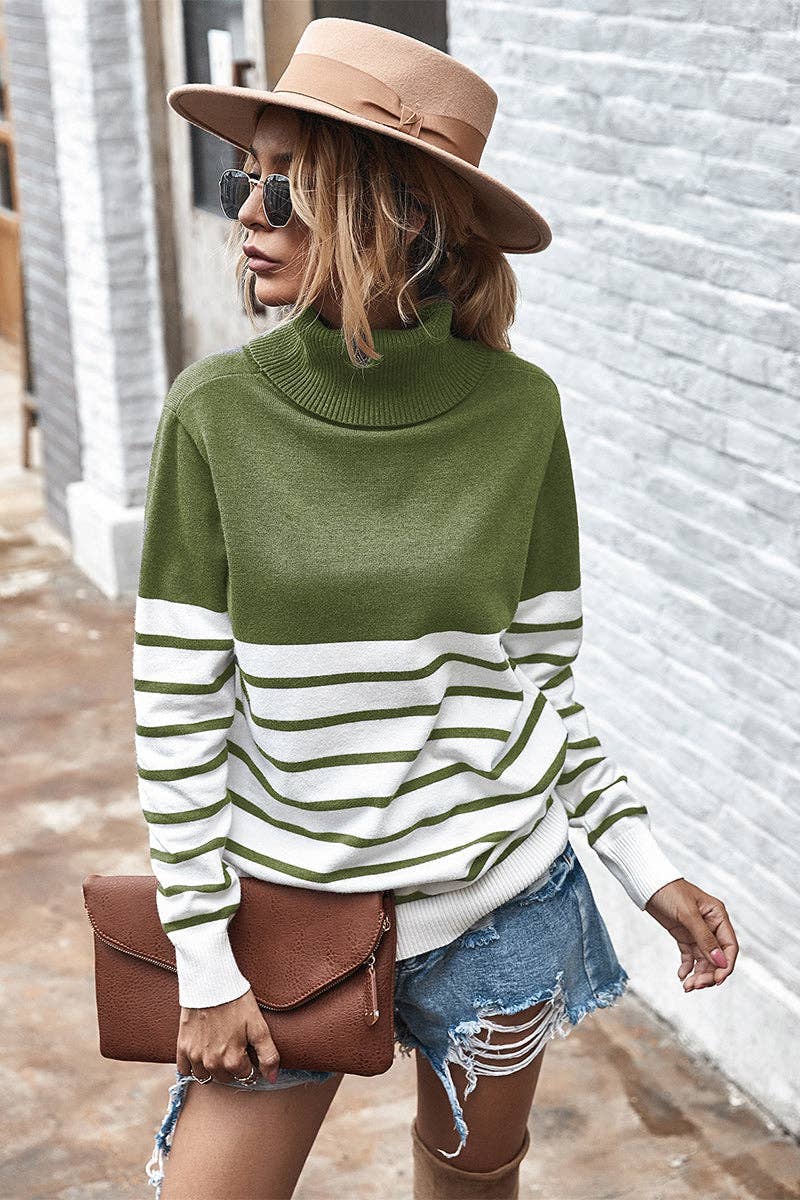 Turtle Neck Solid Long Sleeve Top - MVTFASHION.COM