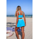 Two Piece Color Block High Waist Tie Up Bikini - MVTFASHION.COM