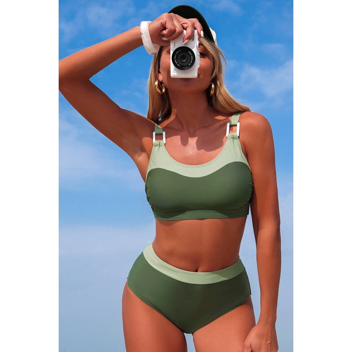 Two Piece Colorblock Sleeveless Back Knot Bikini - MVTFASHION.COM