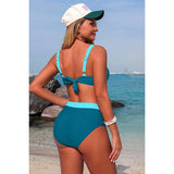 Two Piece Colorblock Sleeveless Back Knot Bikini - MVTFASHION.COM