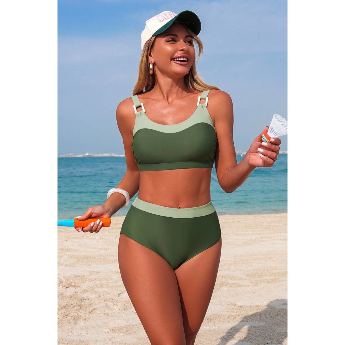 Two Piece Colorblock Sleeveless Back Knot Bikini - MVTFASHION.COM