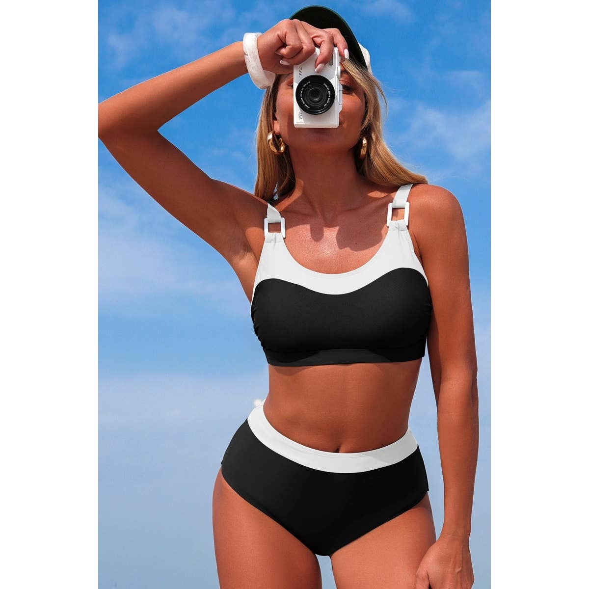 Two Piece Colorblock Sleeveless Back Knot Bikini - MVTFASHION.COM