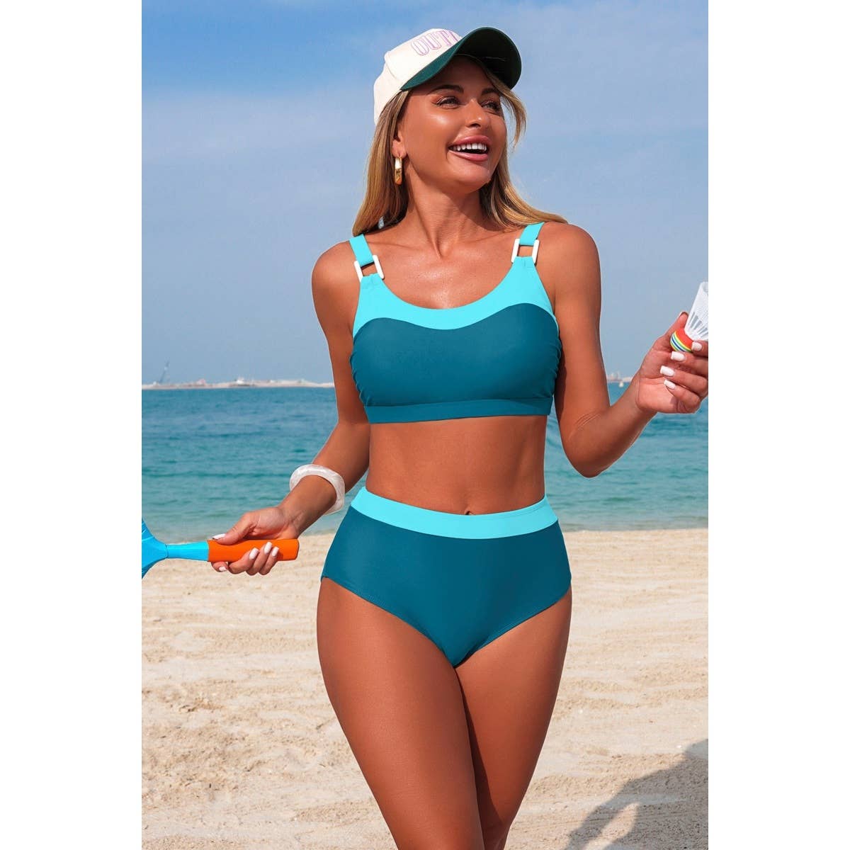 Two Piece Colorblock Sleeveless Back Knot Bikini - MVTFASHION.COM