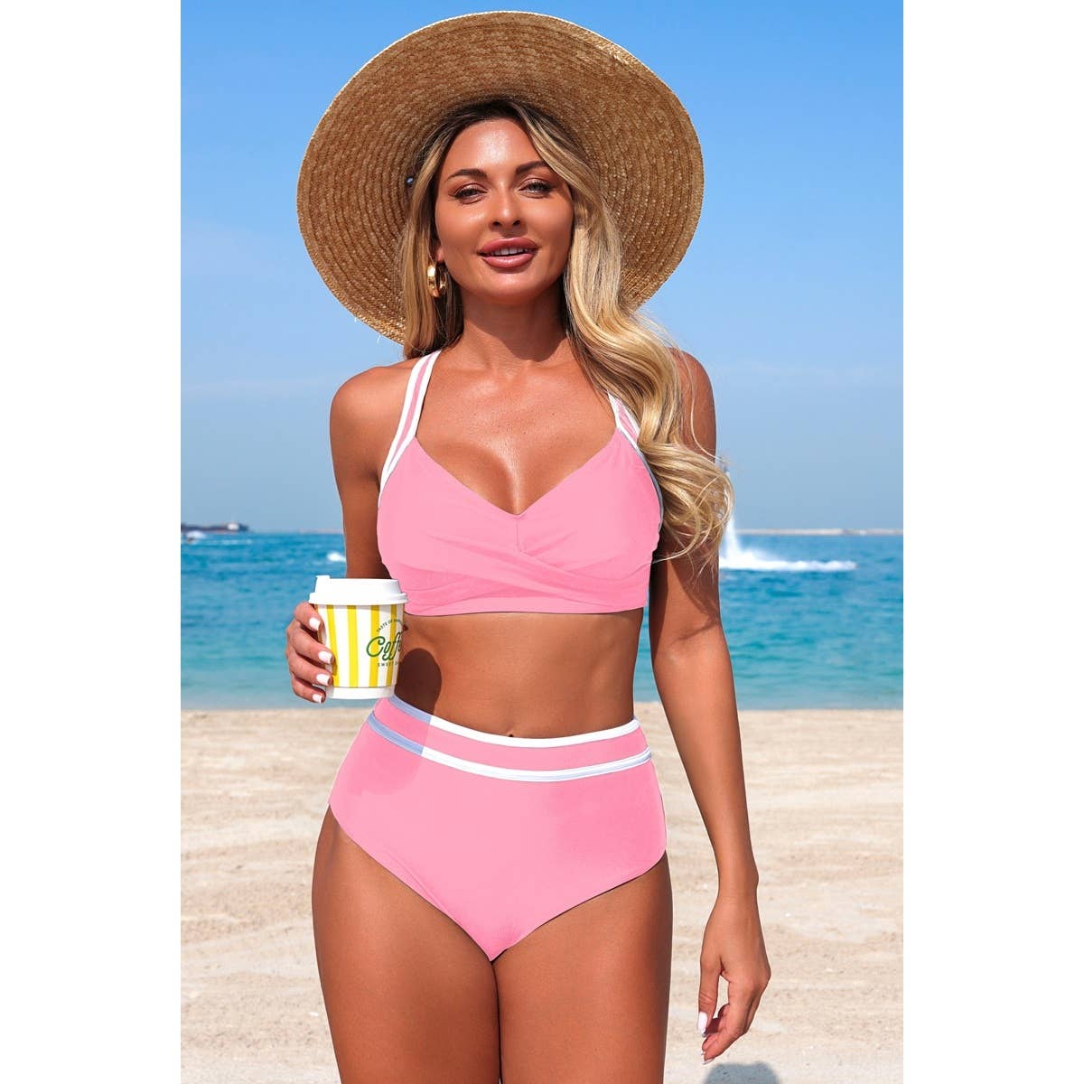 Two Piece High Waisted Cross Contrasting Bikini - MVTFASHION.COM